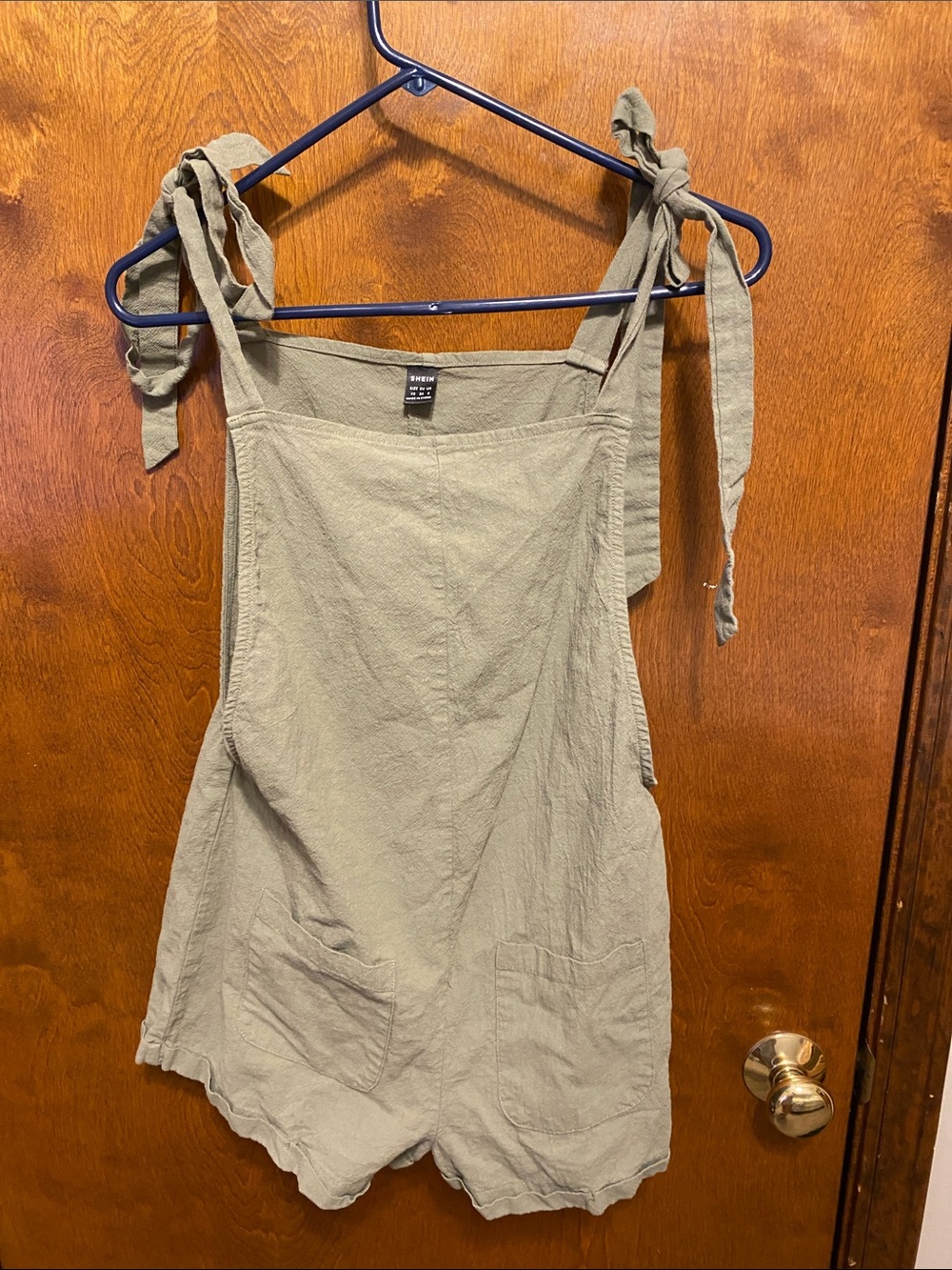 SHEIN Olive Green Tie-Strap Linen Romper